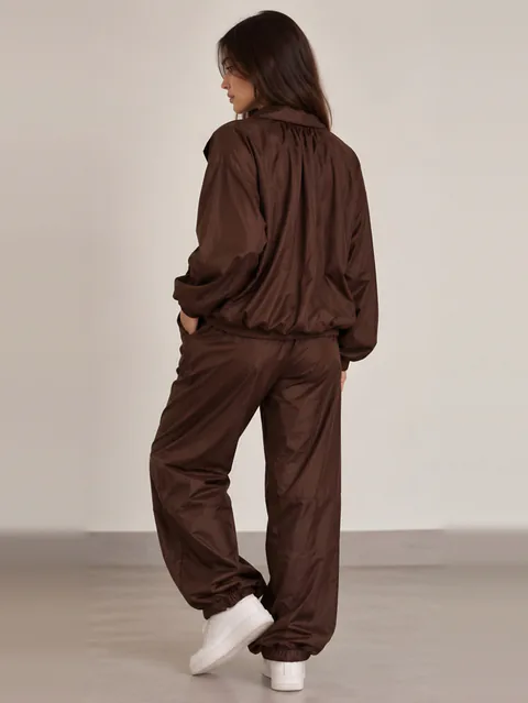 Brown satin-finish tracksuit, back